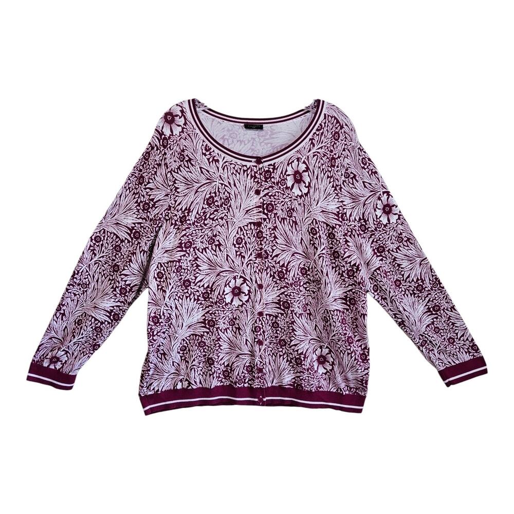 TALBOTS Women's Plus 1X Charming Cardigan Sweater Button Up Raspberry White 42"